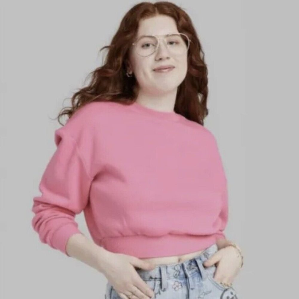Wild Fable Pink Cropped Sweatshirt Crewneck Fleece Pullover XXL